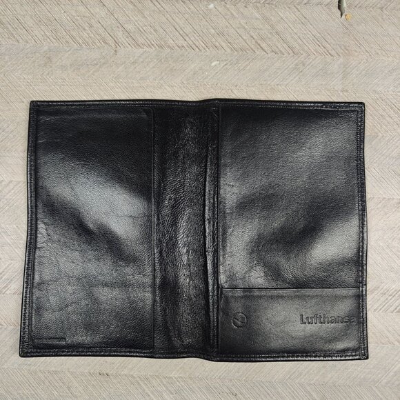 Vintage Black Leather Lufthansa Travel Passport Wallet Holder Cover - Picture 4 of 5